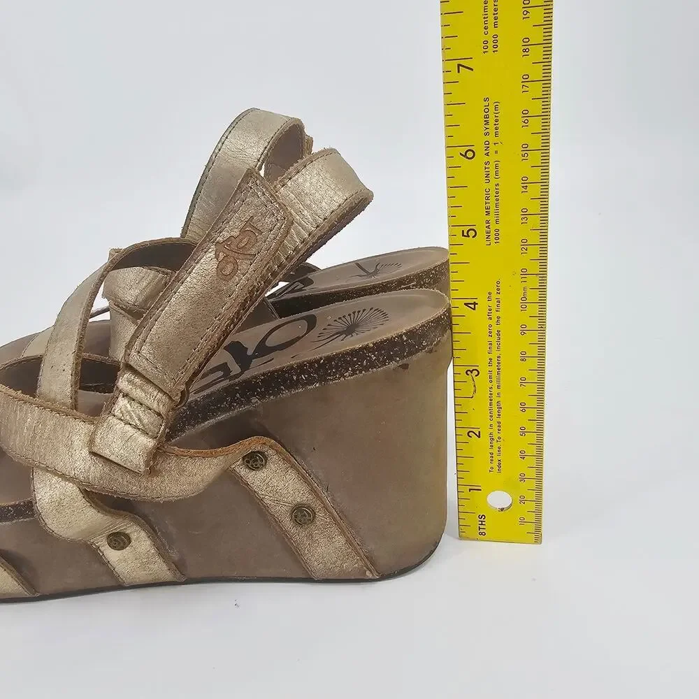 OTBT Sail Leather Strappy Wedge Sandal Gold Womens 10 M Boho Beachy Bohemian